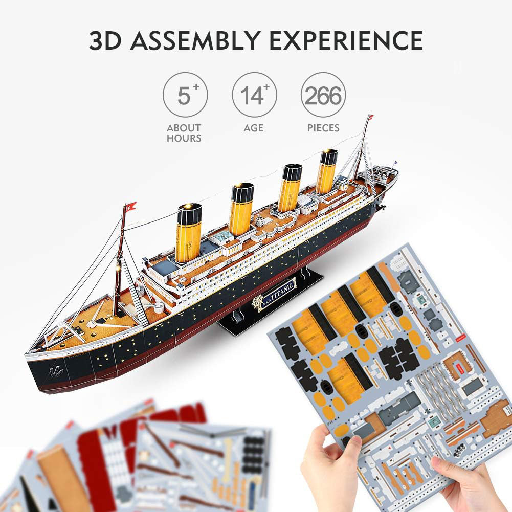 LED 3D Puzzle Titanic Ship 3D Puzzles For Adults Difficult Watercraft Jigsaw Family Puzzle 266 Pieces