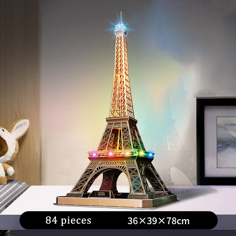 LED Architecture Model Building 3D Puzzle, DIY Paper Craft Lighting Paris Eiffel Tower Decor