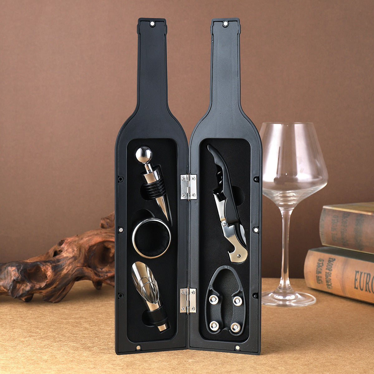 Wine Tool Set Novelty Bottle Shaped Holder Perfect Housewarming Present 3-5 Piece Corkscrew Set