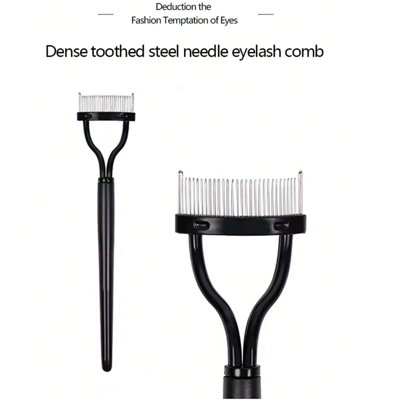 1pc Black Steel Needled Eyelash Comb & Brush Set