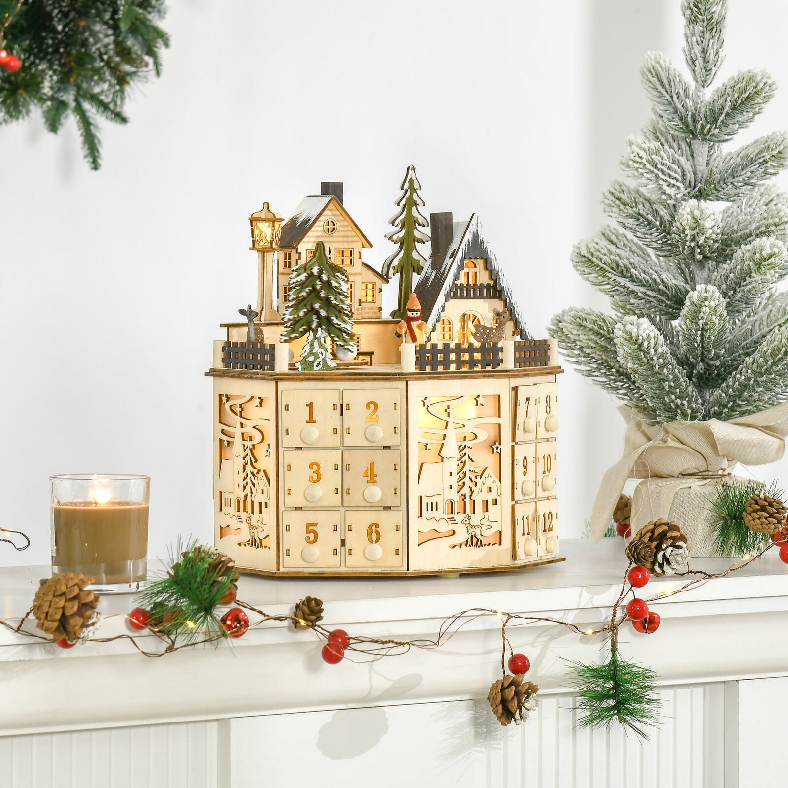 Christmas Wooden Advent Calendar Countdown Box With 24 Drawers