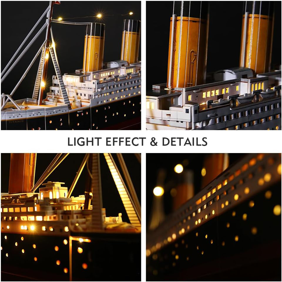 LED 3D Puzzle Titanic Ship 3D Puzzles For Adults Difficult Watercraft Jigsaw Family Puzzle 266 Pieces