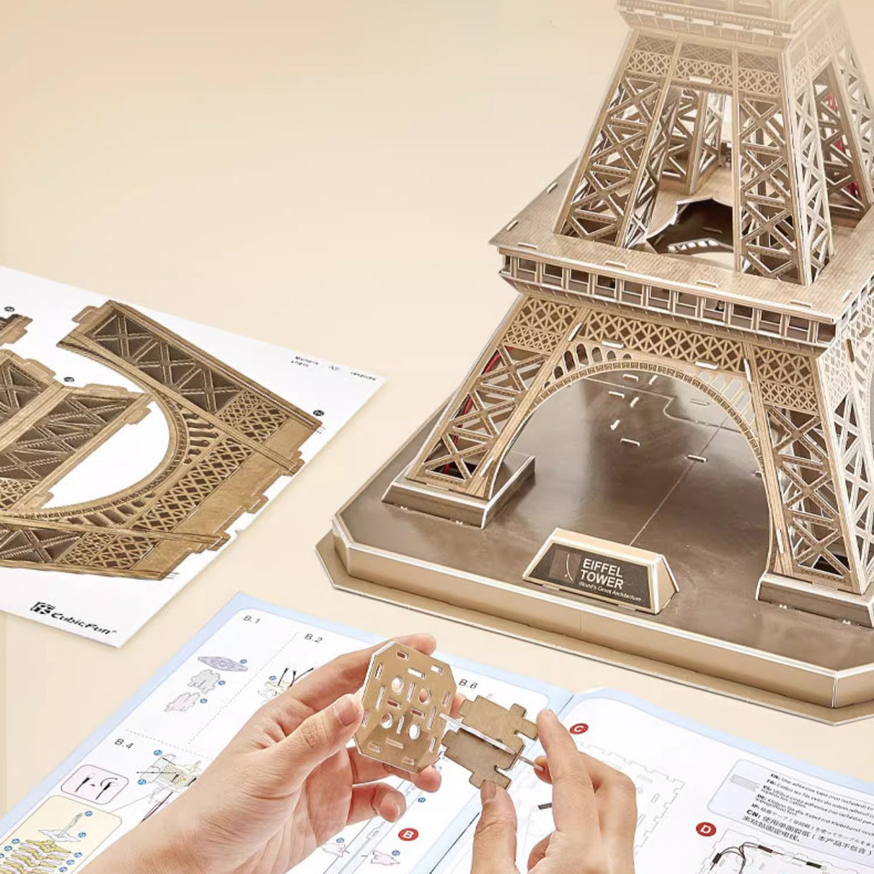 LED Architecture Model Building 3D Puzzle, DIY Paper Craft Lighting Paris Eiffel Tower Decor