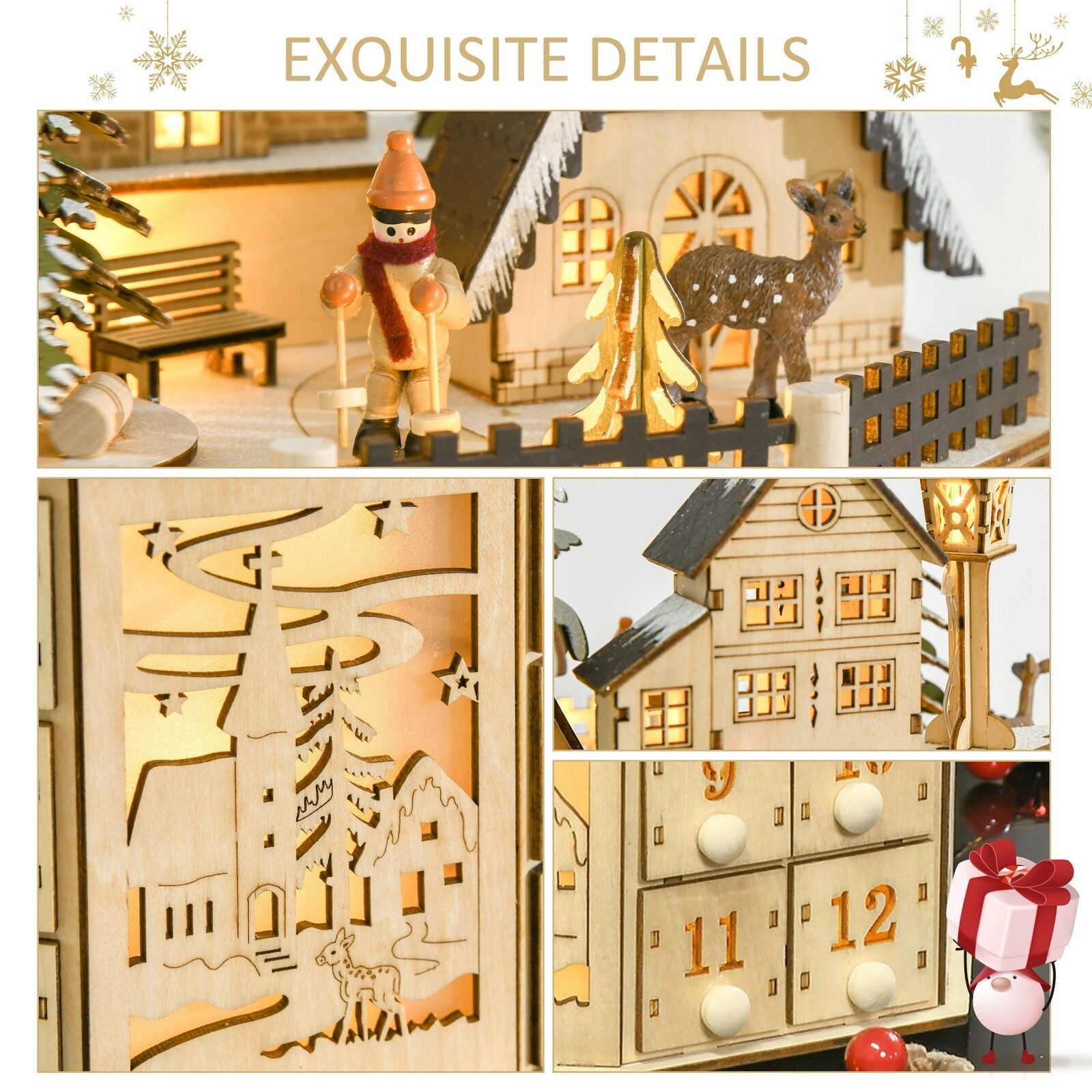 Christmas Wooden Advent Calendar Countdown Box With 24 Drawers