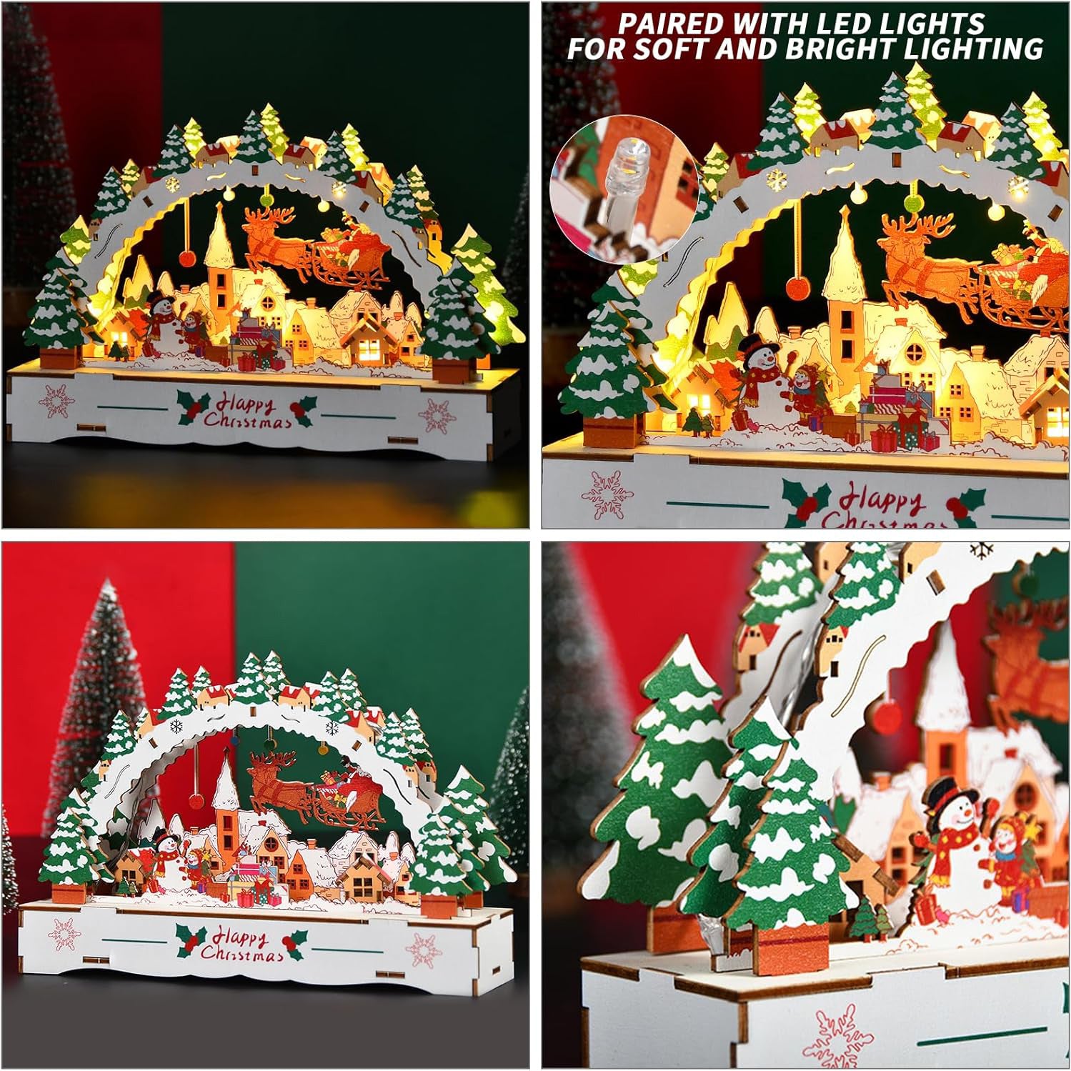 Christmas Wooden House Village Scene Puzzle With LED Light