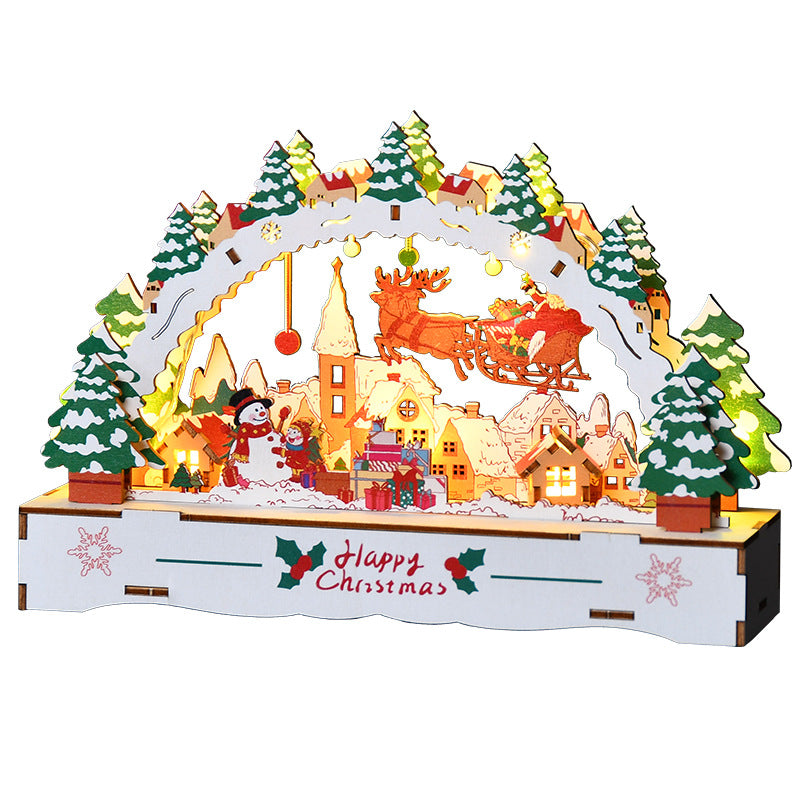 Christmas Wooden House Village Scene Puzzle With LED Light