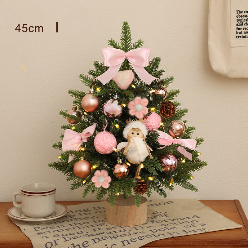 Christmas LED Tree Pine Needles Flocked Deco Tree Tabletop Mini Christmas Tree Set For Office Christmas Tree