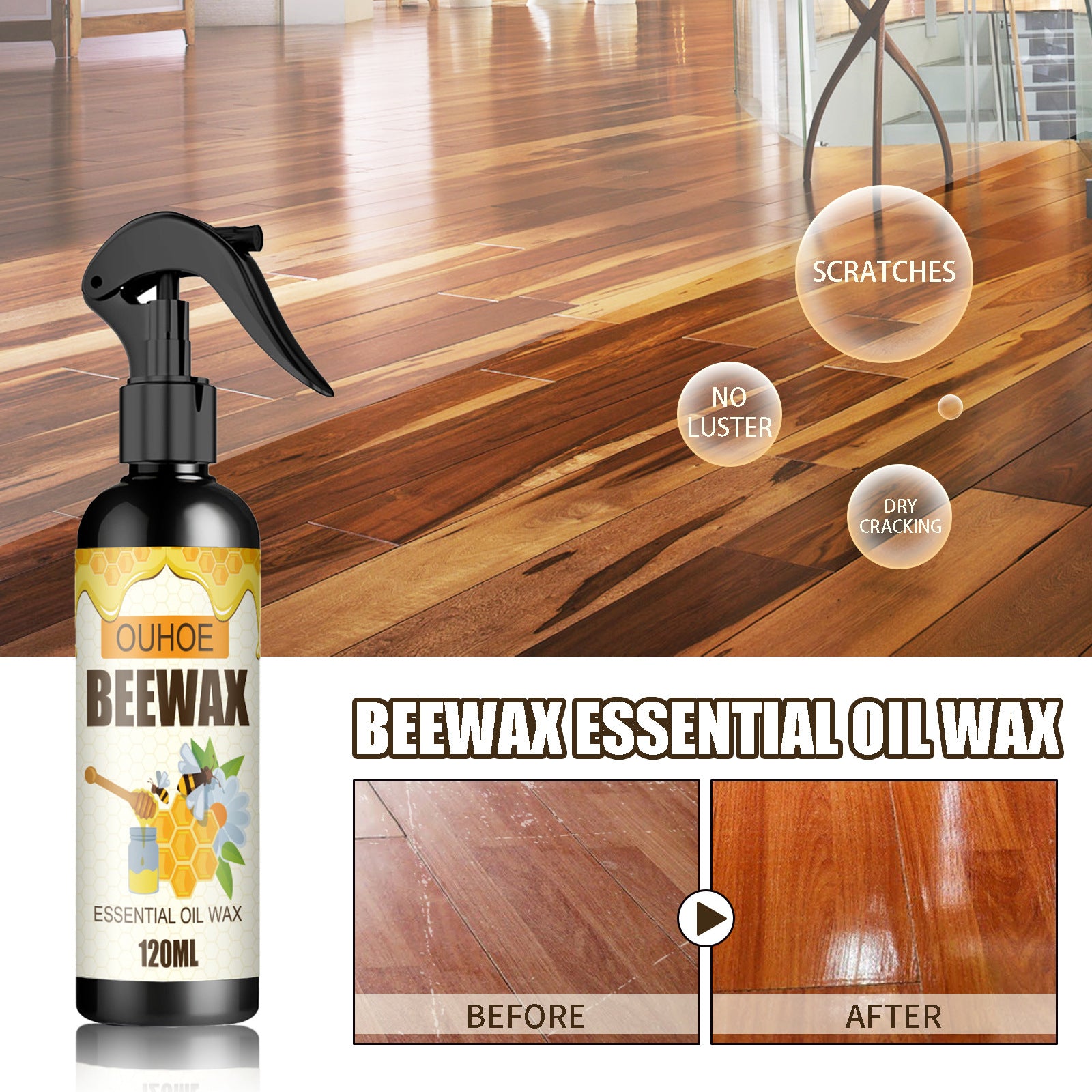 Furniture Polish Beeswax Spray - Natural Micro-Molecularized Beeswax Spray, Wood Cleaner And Polish