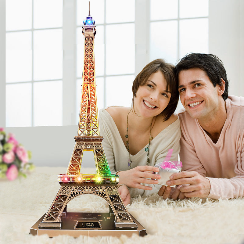 LED Architecture Model Building 3D Puzzle, DIY Paper Craft Lighting Paris Eiffel Tower Decor