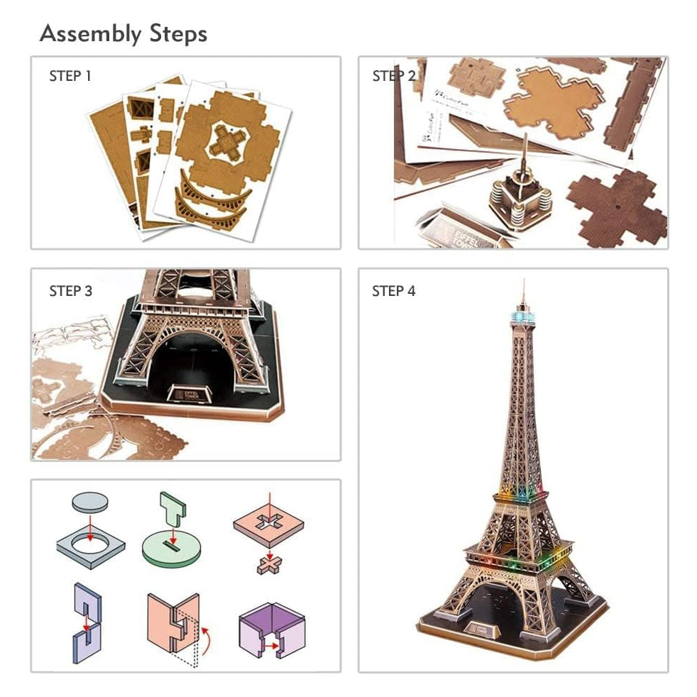 LED Architecture Model Building 3D Puzzle, DIY Paper Craft Lighting Paris Eiffel Tower Decor