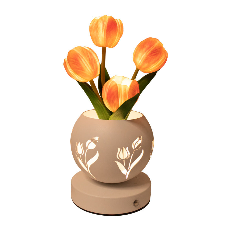 Tulip Night Light USB Rechargeable Flower With Vase LED Desk Lamp