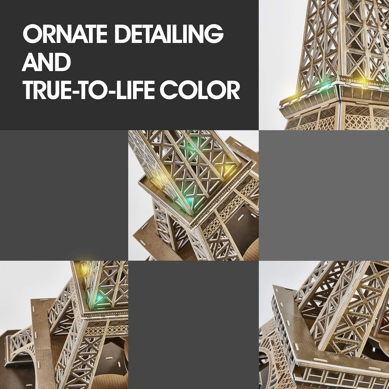 LED Architecture Model Building 3D Puzzle, DIY Paper Craft Lighting Paris Eiffel Tower Decor