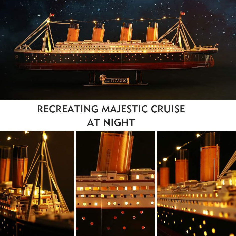 LED 3D Puzzle Titanic Ship 3D Puzzles For Adults Difficult Watercraft Jigsaw Family Puzzle 266 Pieces