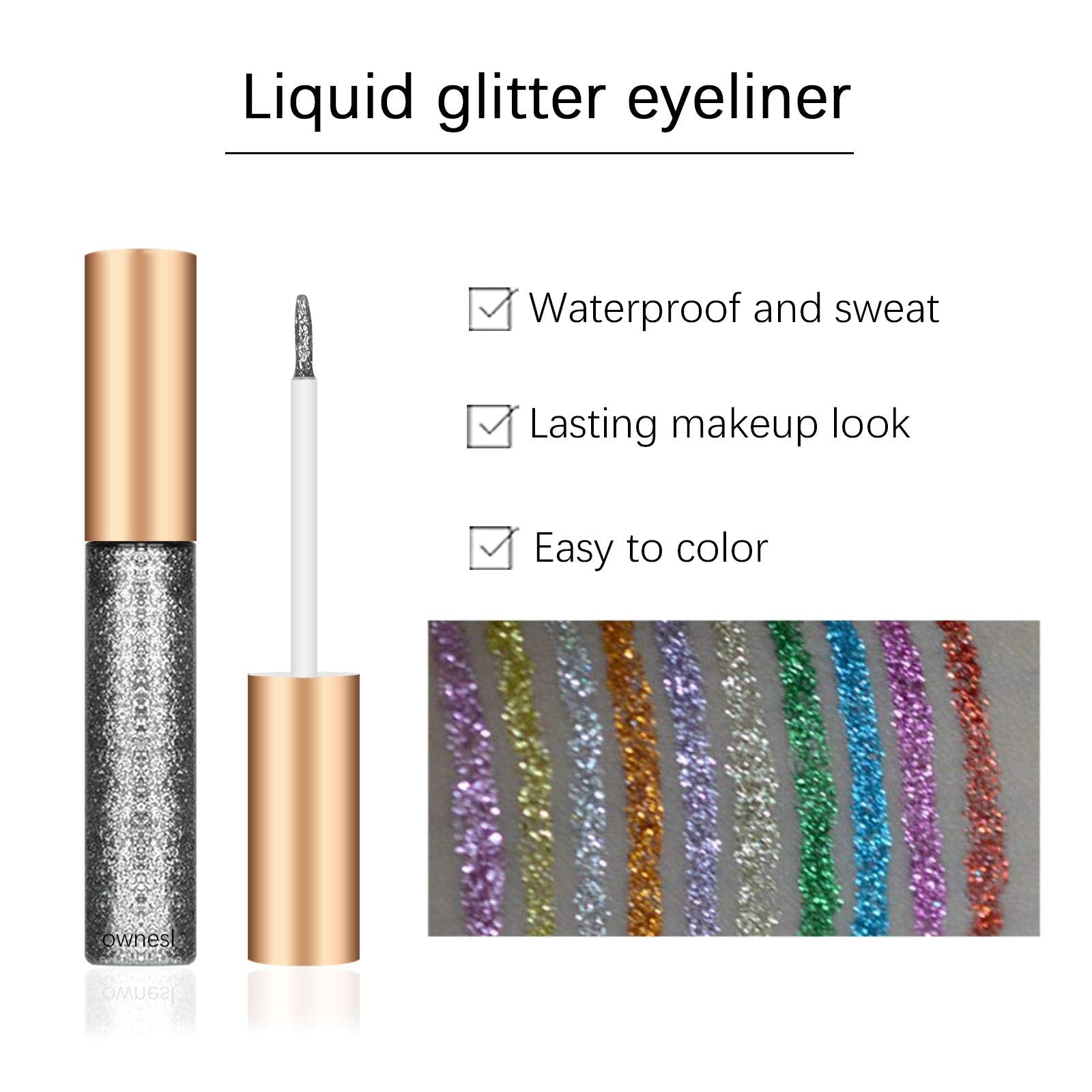 HANDAIYAN 10 Colors Liquid Glitter Eyeliner Set, Metallic Shimmer Glitter Eyeshadow, Long Lasting Waterproof Shimmer Spa