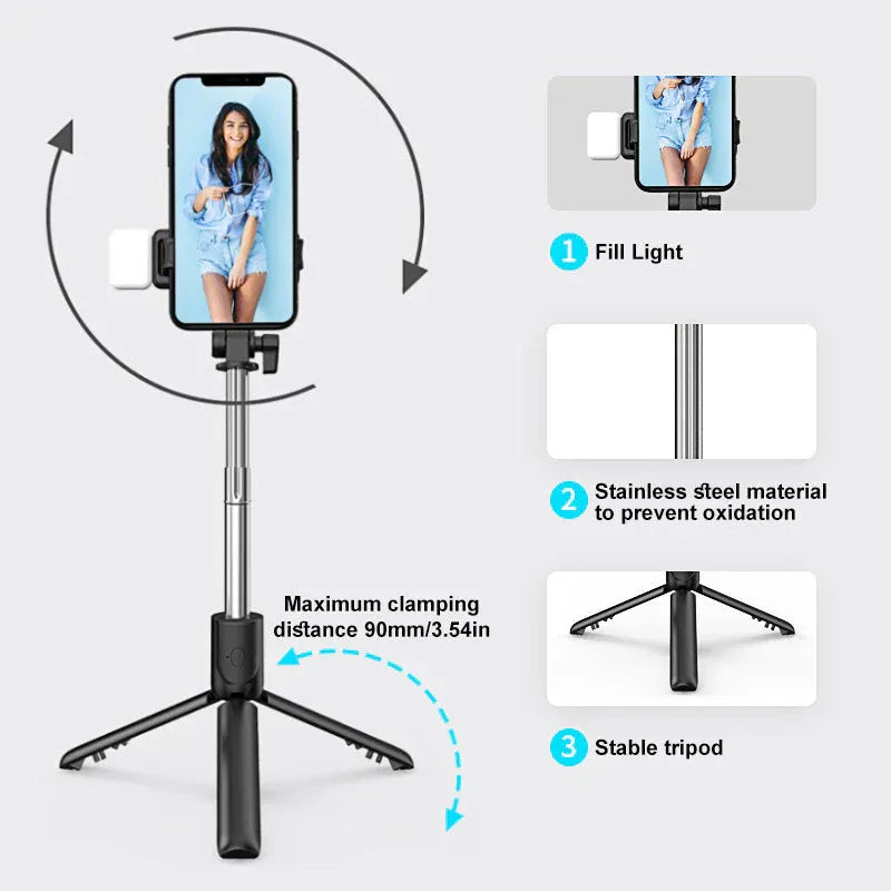 6 In 1 Expandable Wireless Bluetooth Remote Fill Light Mini Tripod Selfie Stick