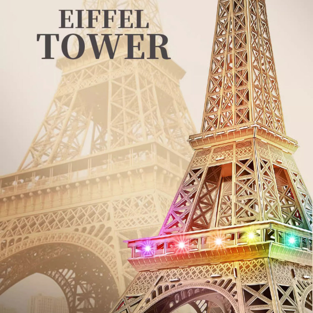 LED Architecture Model Building 3D Puzzle, DIY Paper Craft Lighting Paris Eiffel Tower Decor