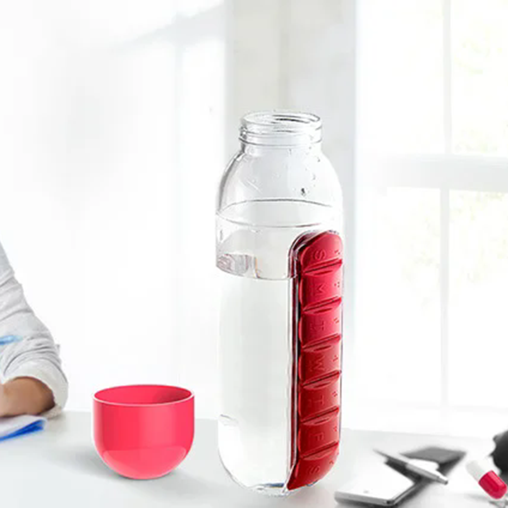 Water Bottle Combine Daily Pill Boxes Organizer