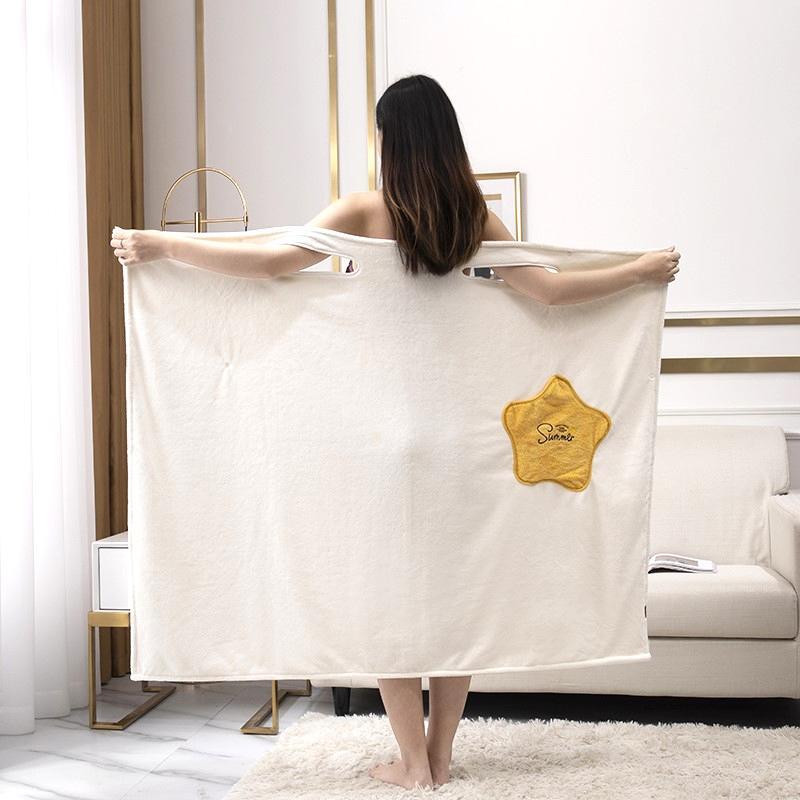 Women Quick Dry Wearable Microfiber Plush Bathrobes