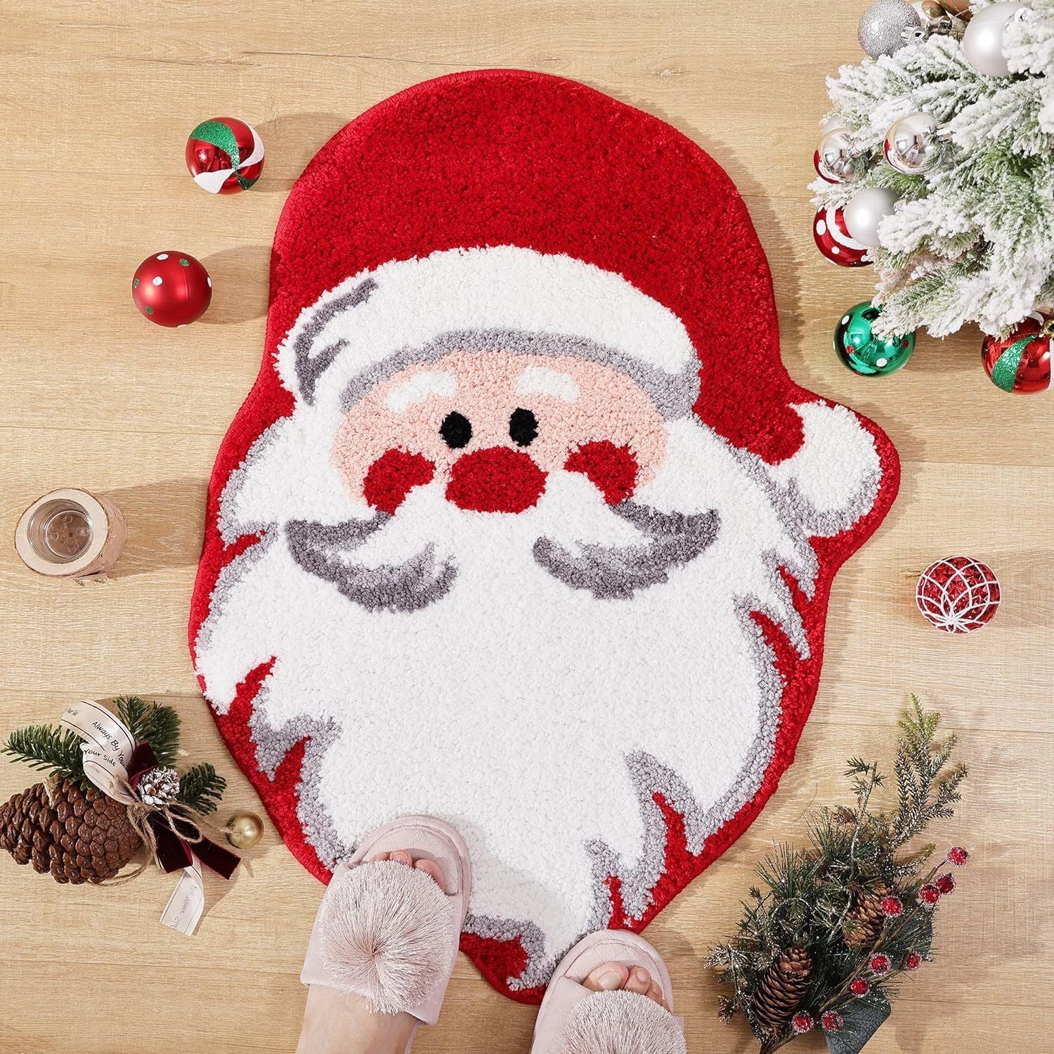 Christmas Tree Bathroom Rugs Living Room Absorbent Washable Bath Mat Shower Non-Slip Soft Thick Durable Bathtub Carpet