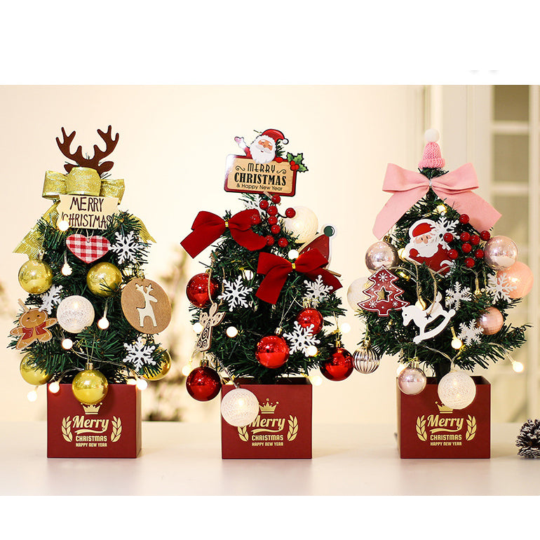 Christmas LED Tree Pine Needles Flocked Deco Tree Tabletop Mini Christmas Tree Set For Office Christmas Tree