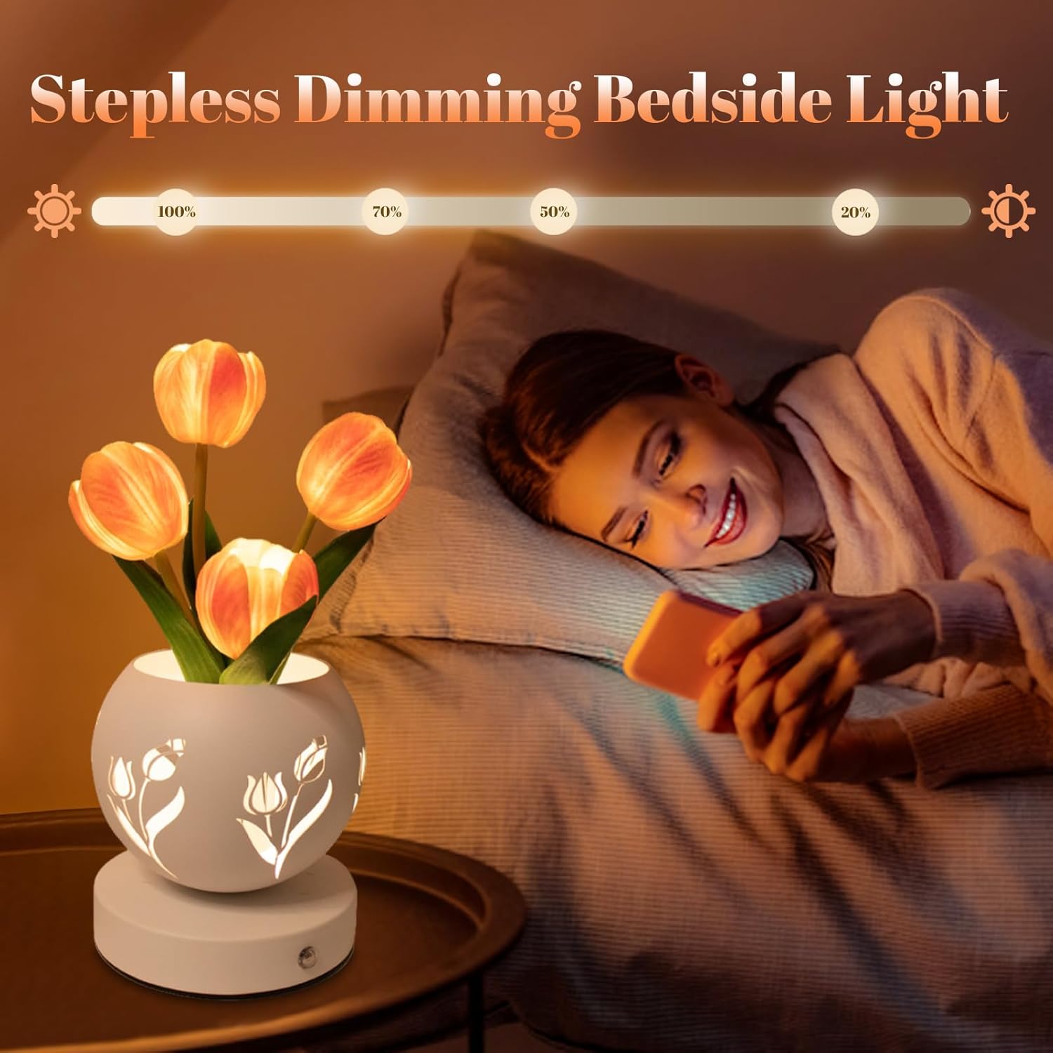 Tulip Night Light USB Rechargeable Flower With Vase LED Desk Lamp