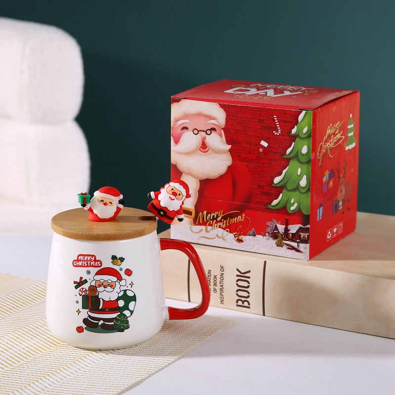 Christmas Ceramic Mug, Christmas Coffee Mug Santa Mug, Gift Box Ceramic Mug And Spoon Set