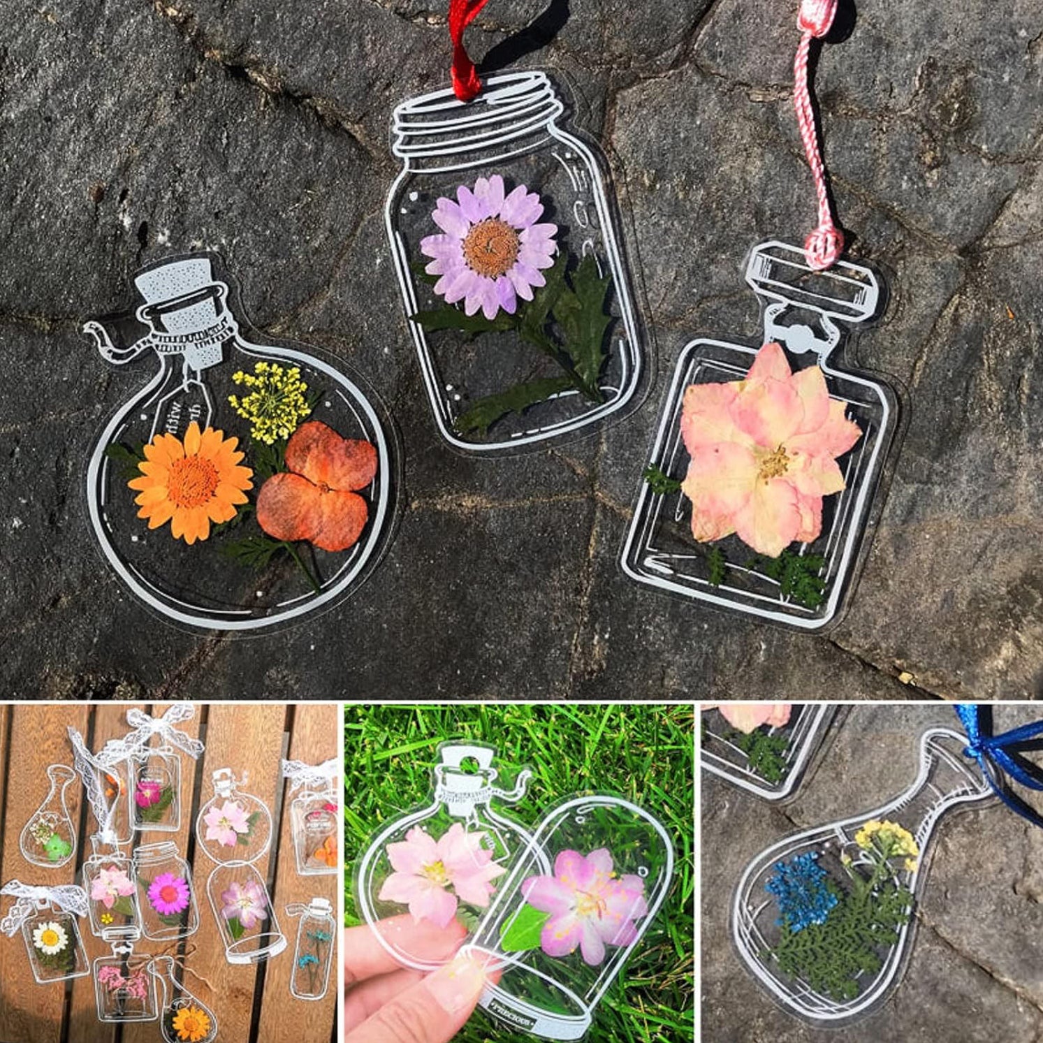 20PCS Transparent DIY Dried Flower Bookmarks