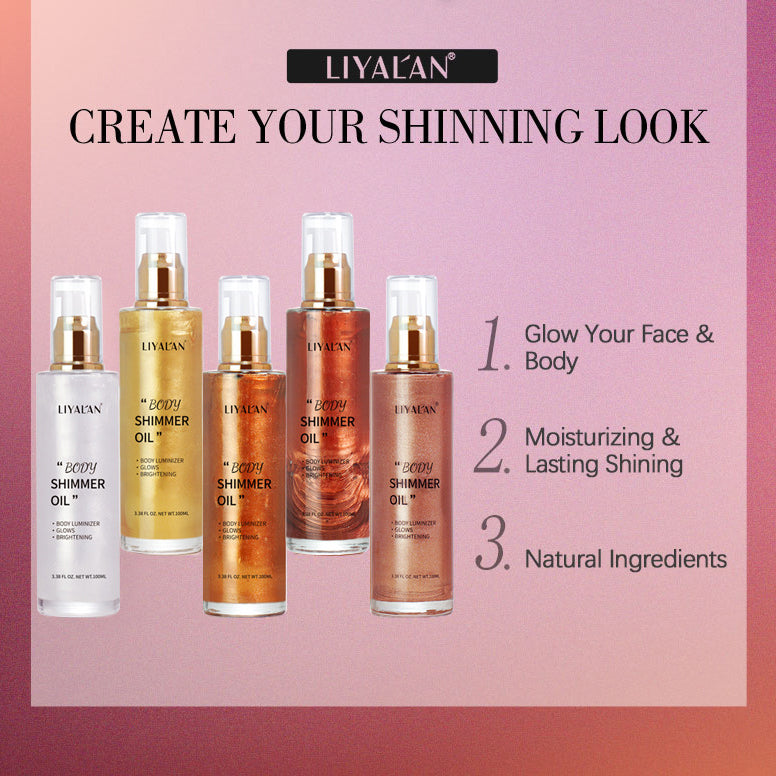 Liyalan Shimmer Body Oil Gold 5 Color Bronze Face Glow Pearl Highlighter Illuminator Body Makeup Shine Glitter