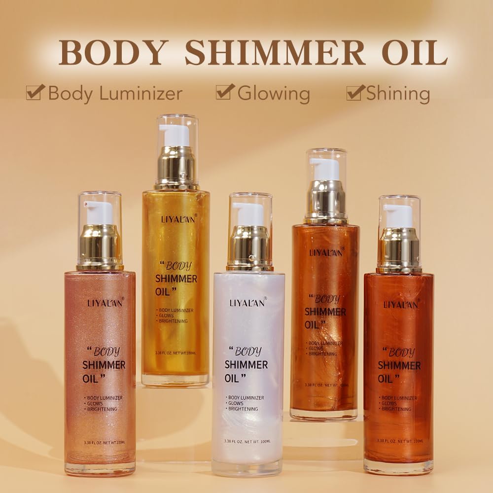 Liyalan Shimmer Body Oil Gold 5 Color Bronze Face Glow Pearl Highlighter Illuminator Body Makeup Shine Glitter