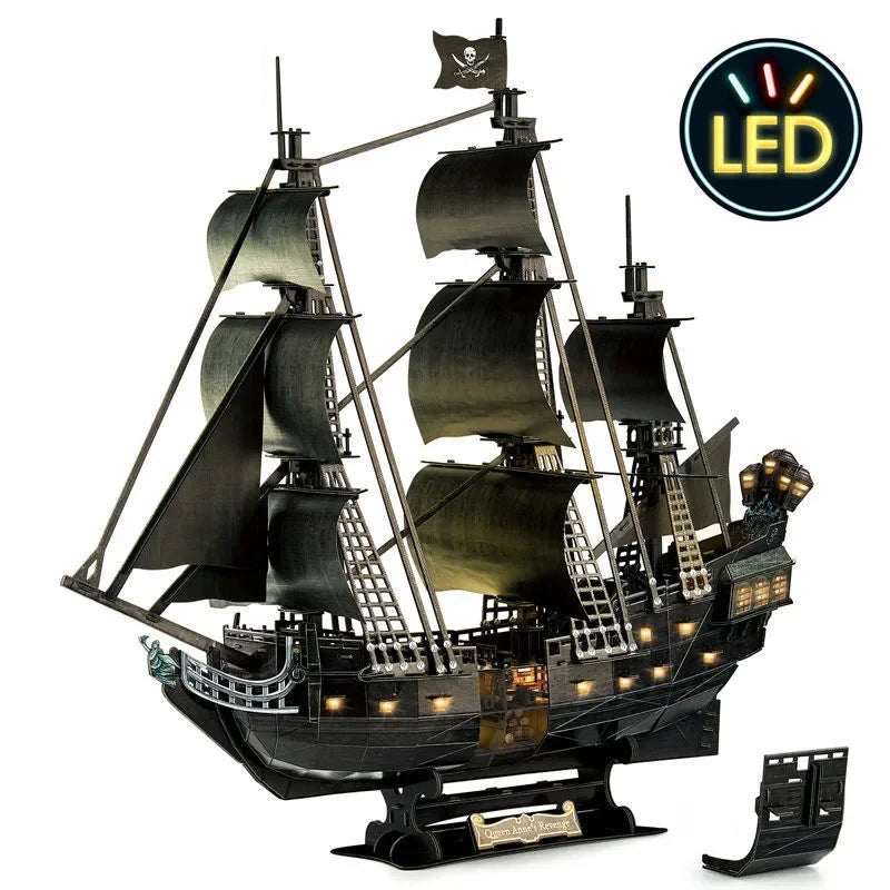 Queen Anne Revenge (293 Pieces) Craft Kit Papercraft 3D Puzzle Model With LED