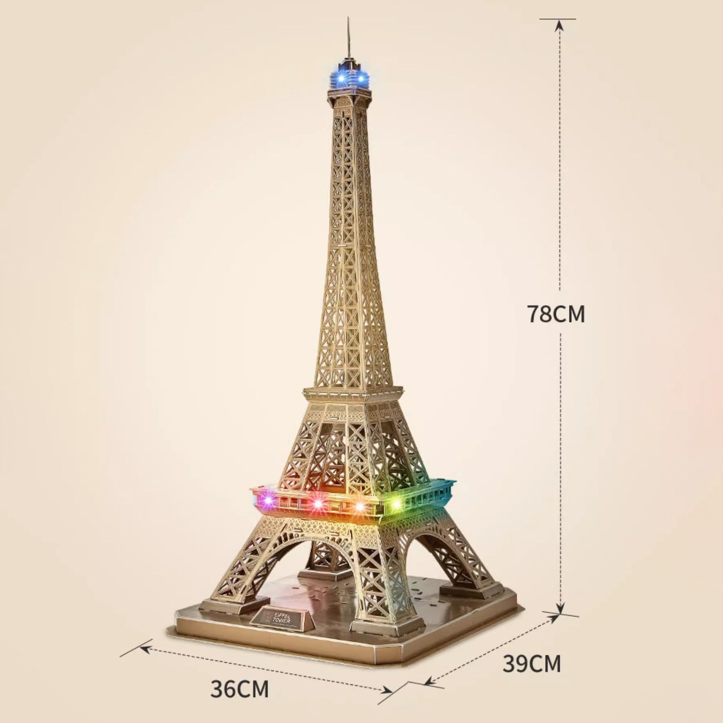 LED Architecture Model Building 3D Puzzle, DIY Paper Craft Lighting Paris Eiffel Tower Decor