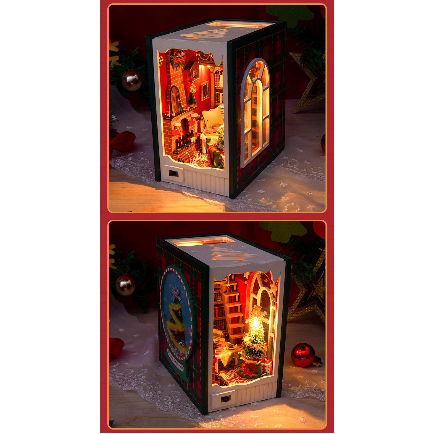 DIY Christmas 3D Wooden Miniature Book Nook House Kit