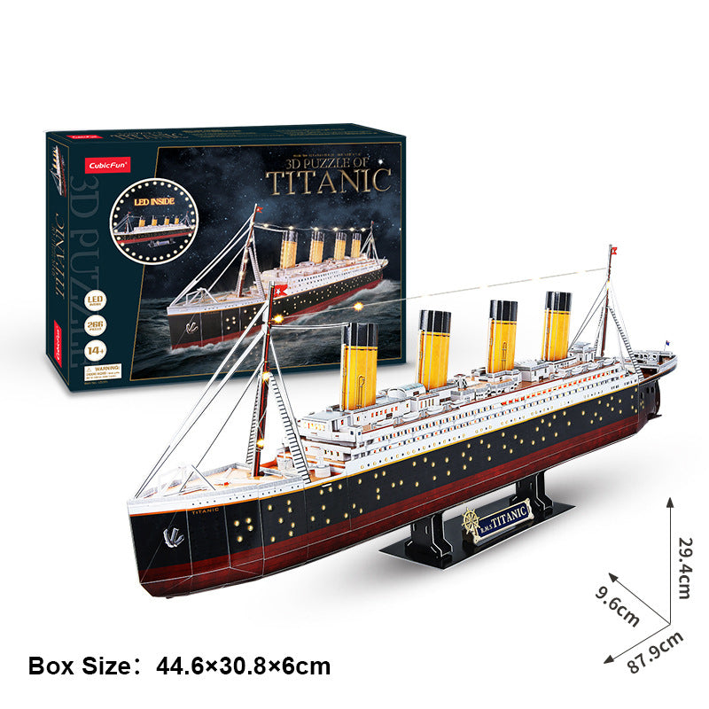 LED 3D Puzzle Titanic Ship 3D Puzzles For Adults Difficult Watercraft Jigsaw Family Puzzle 266 Pieces