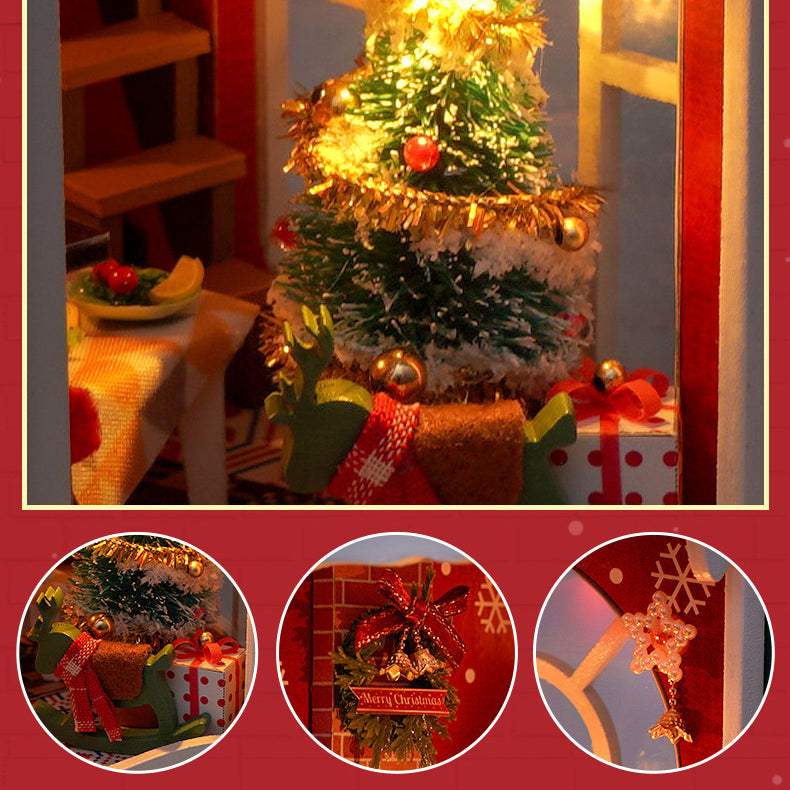 DIY Christmas 3D Wooden Miniature Book Nook House Kit