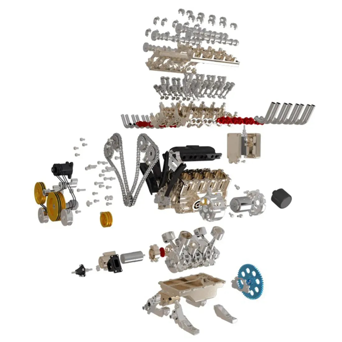 V8 DIY Car Engine Model - Mechanical Metal Assembly Kit - 500+Pcs Educational Experiment Toy