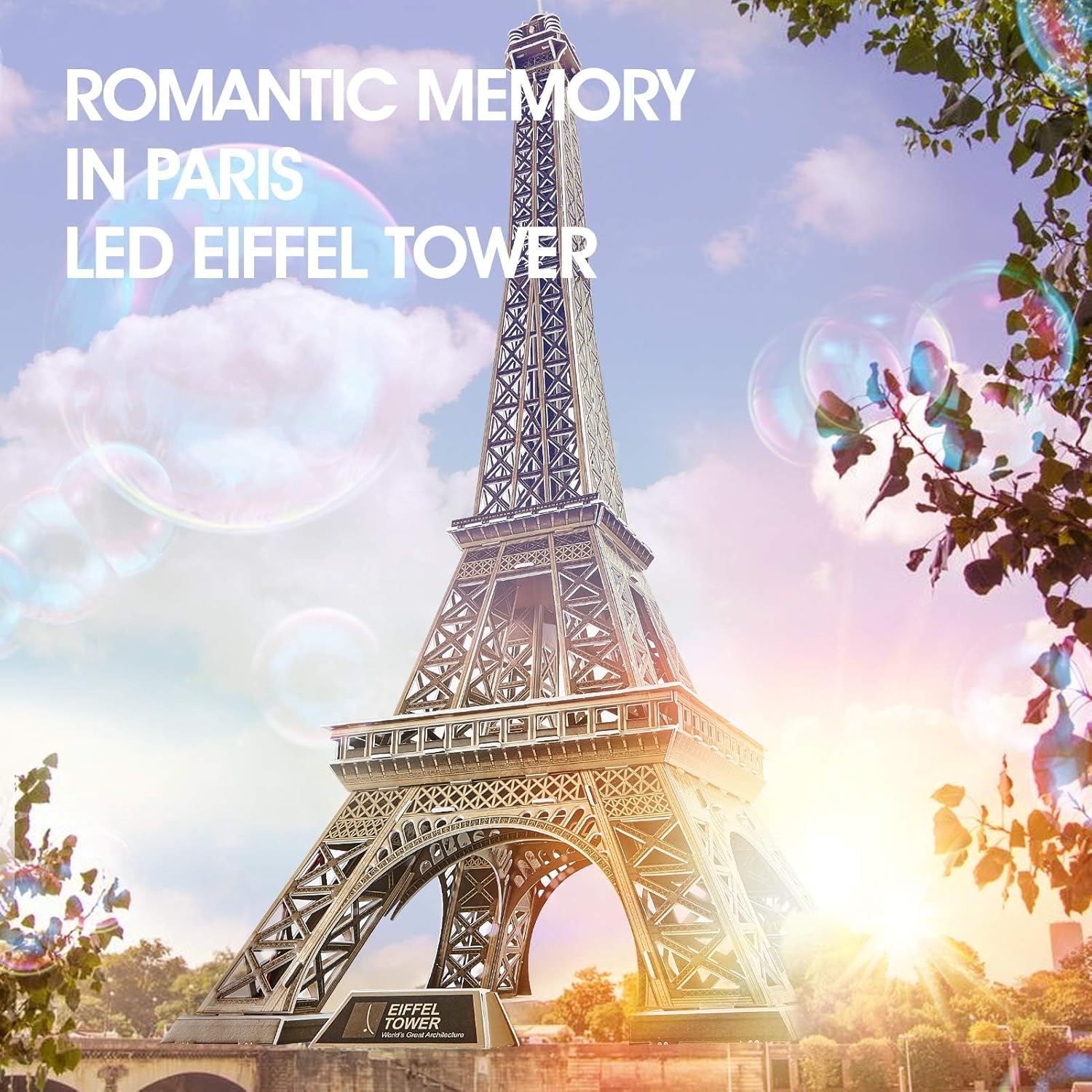 LED Architecture Model Building 3D Puzzle, DIY Paper Craft Lighting Paris Eiffel Tower Decor