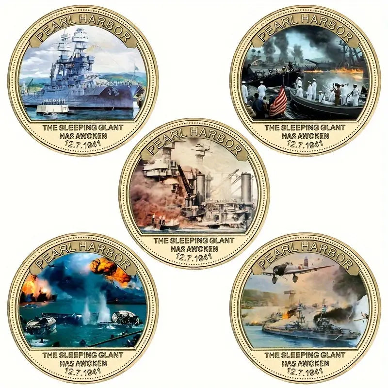 5pcs Pearl Harbor Metal Zinc Alloy Commemorative Coin