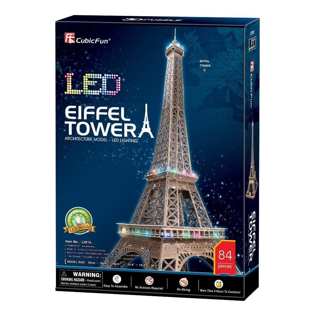 LED Architecture Model Building 3D Puzzle, DIY Paper Craft Lighting Paris Eiffel Tower Decor