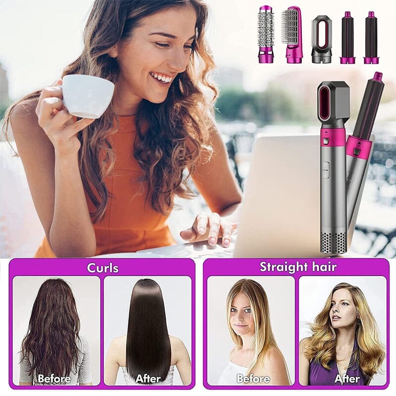 5 IN 1 Hair Dryer Brush Hot Comb Air Volumizer Curler Straightener Curling Style