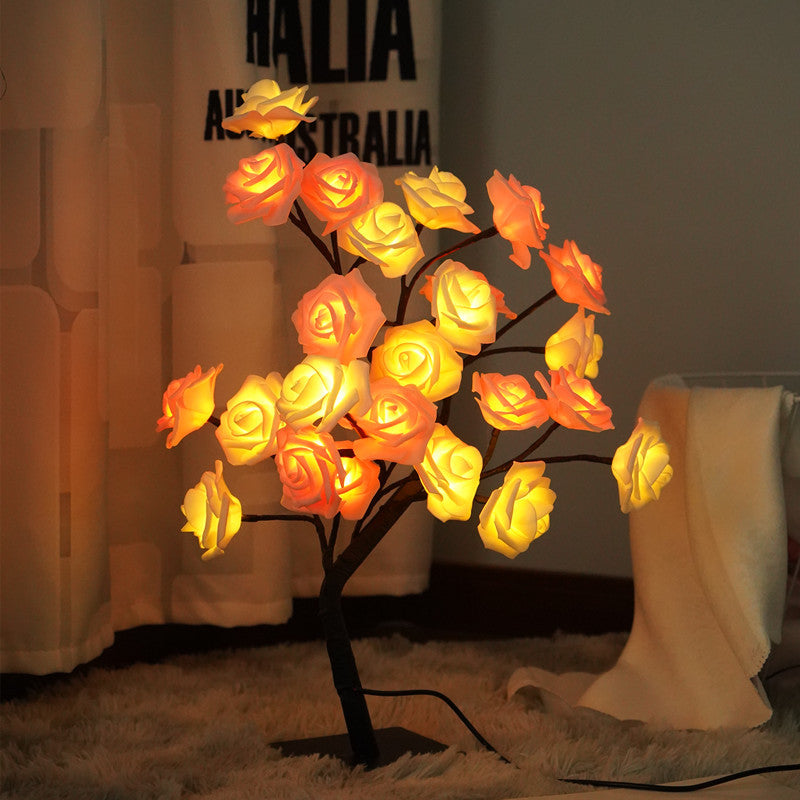 Rose Flower Tree Lamp, Led Rose Table Lamp Home Decor USB Battery Powered