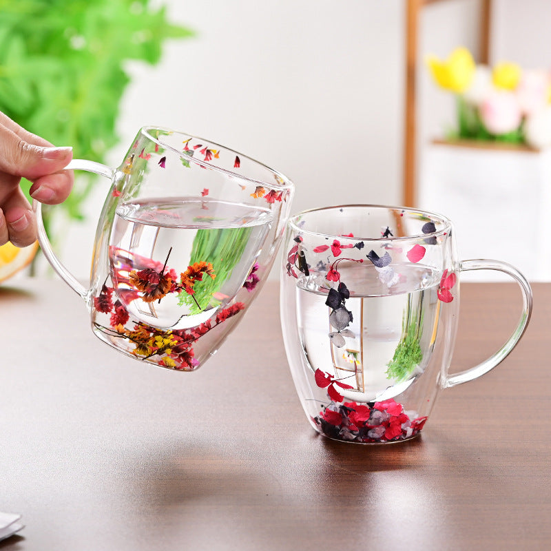 Floral Fusion: Double Wall Glass Cups